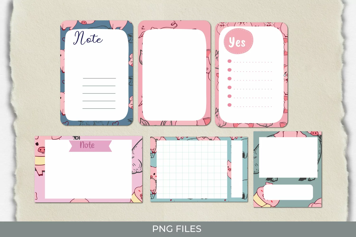 Cute Pig with Vintage Color Seamless Pattern Journaling Page product image 1