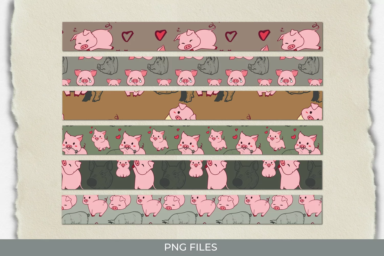 Cute Pig with Vintage Color Seamless Pattern Strips product image 1