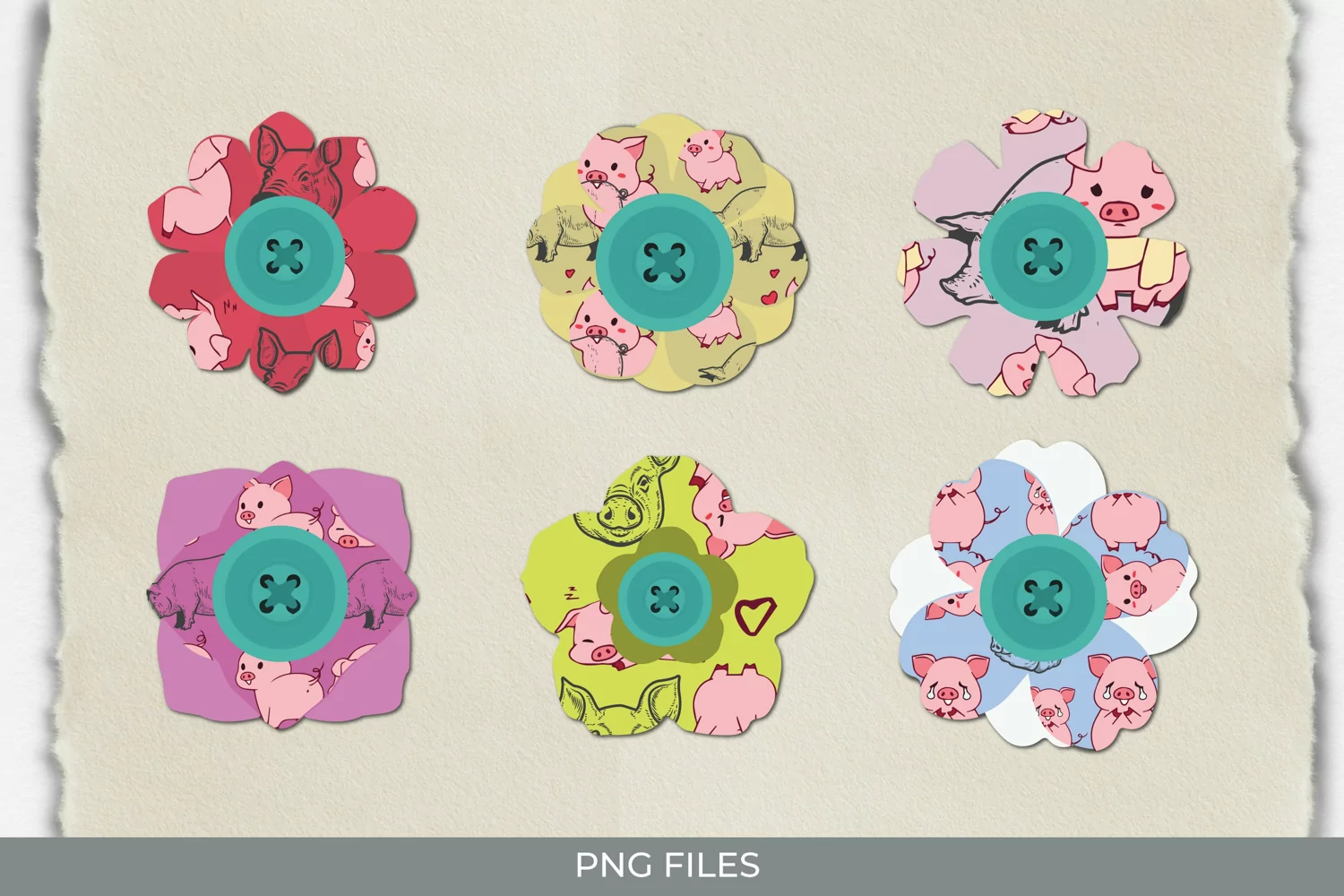 Cute Pig with Vintage Color Seamless Pattern with Buttons product image 1