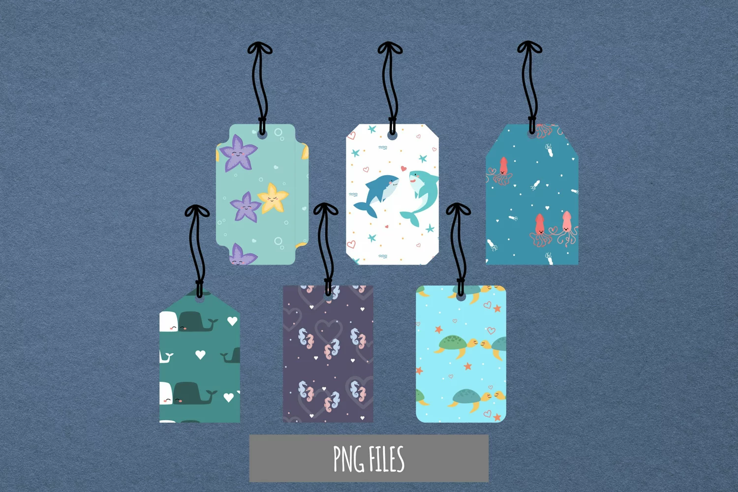 Cute Sea Animal Couple Seamless Pattern Shaped Tags product image 1