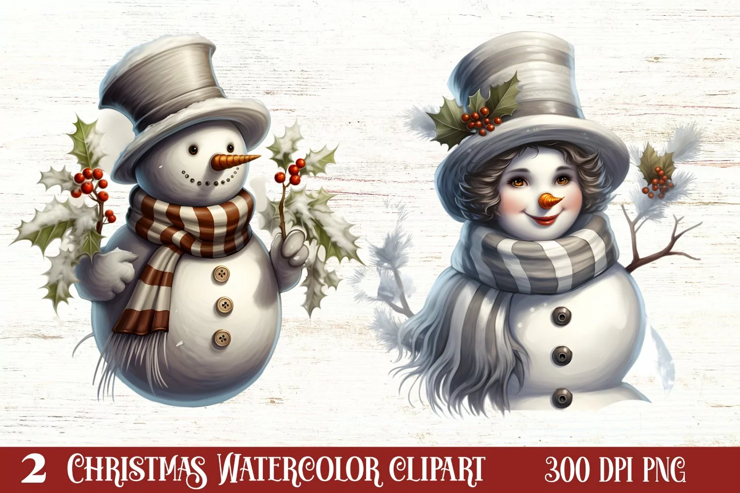 Cute Silver Christmas Watercolor Clipart, Christmas SVG product image 1