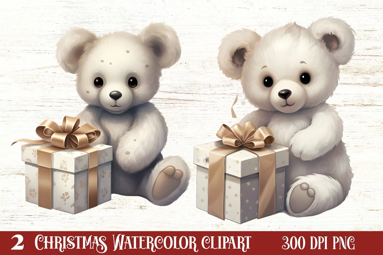 Cute Silver Christmas Watercolor Clipart, Christmas SVG product image 1