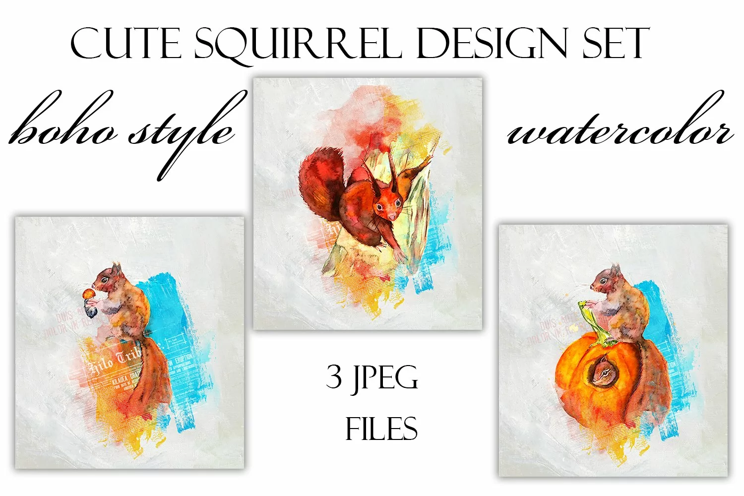 Set of cute squirrels, 3 files, boho style watercolor product image 1