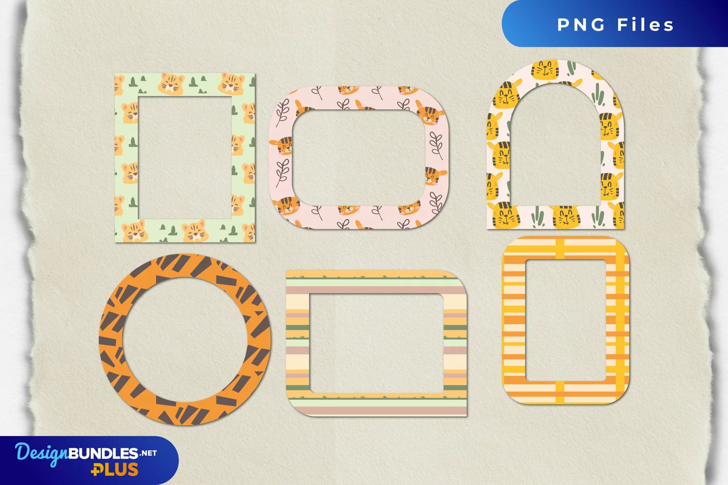 Cute Tiger Vintage Color Pattern Frame Set product image 1