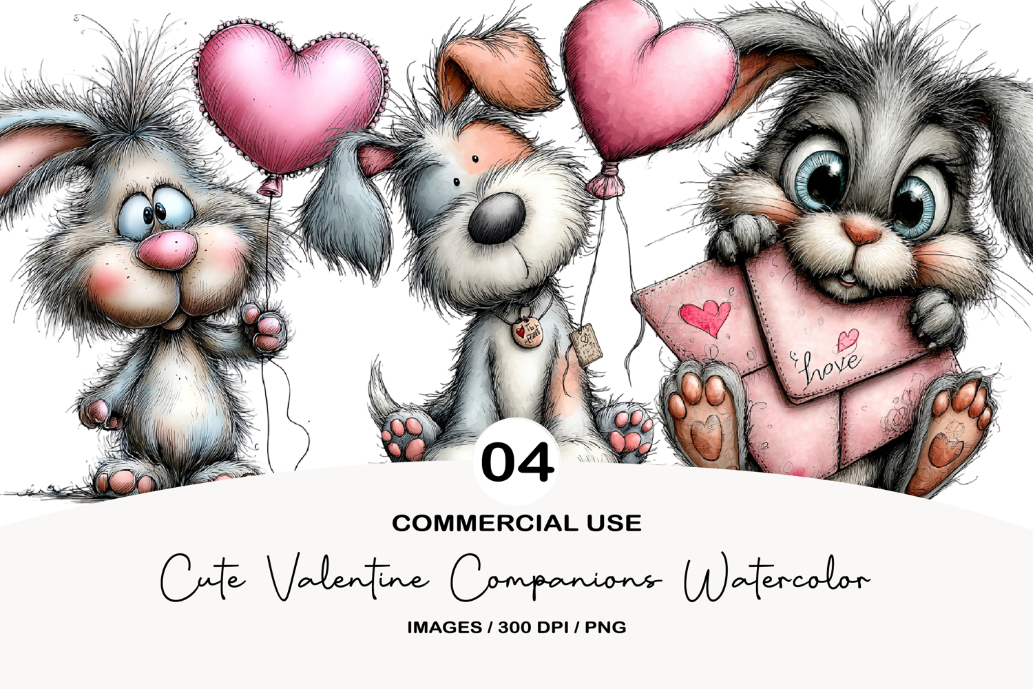 Cute Valentine Companions Watercolor Clipart product image 1
