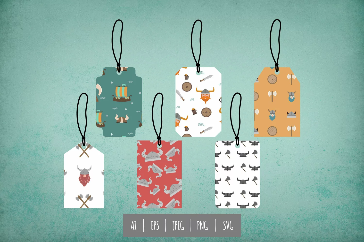Cute Viking Seamless Pattern Shaped Tags product image 1
