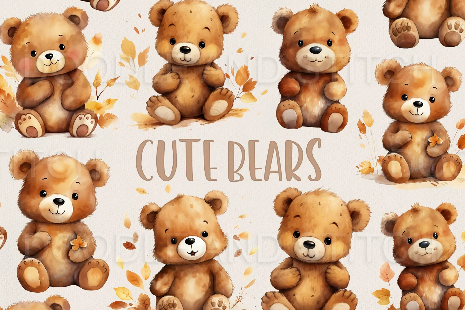 Cute Watercolor Bear Clipart Illustrations product image 1