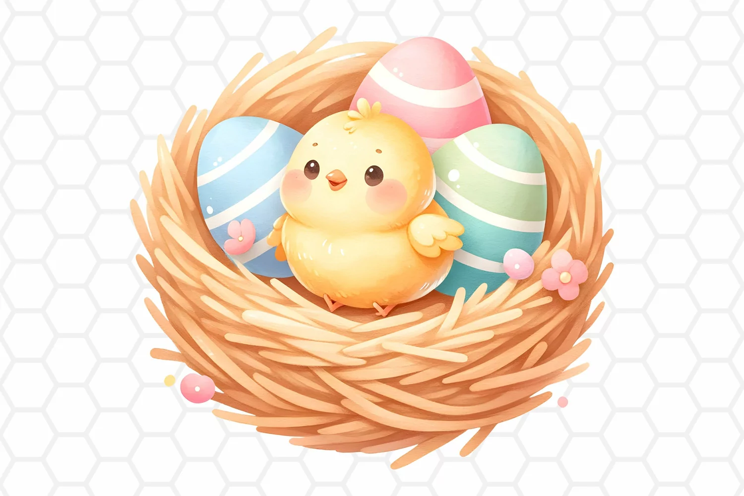 Cute Watercolor Easter Chick Nest Clipart Sublimation PNG