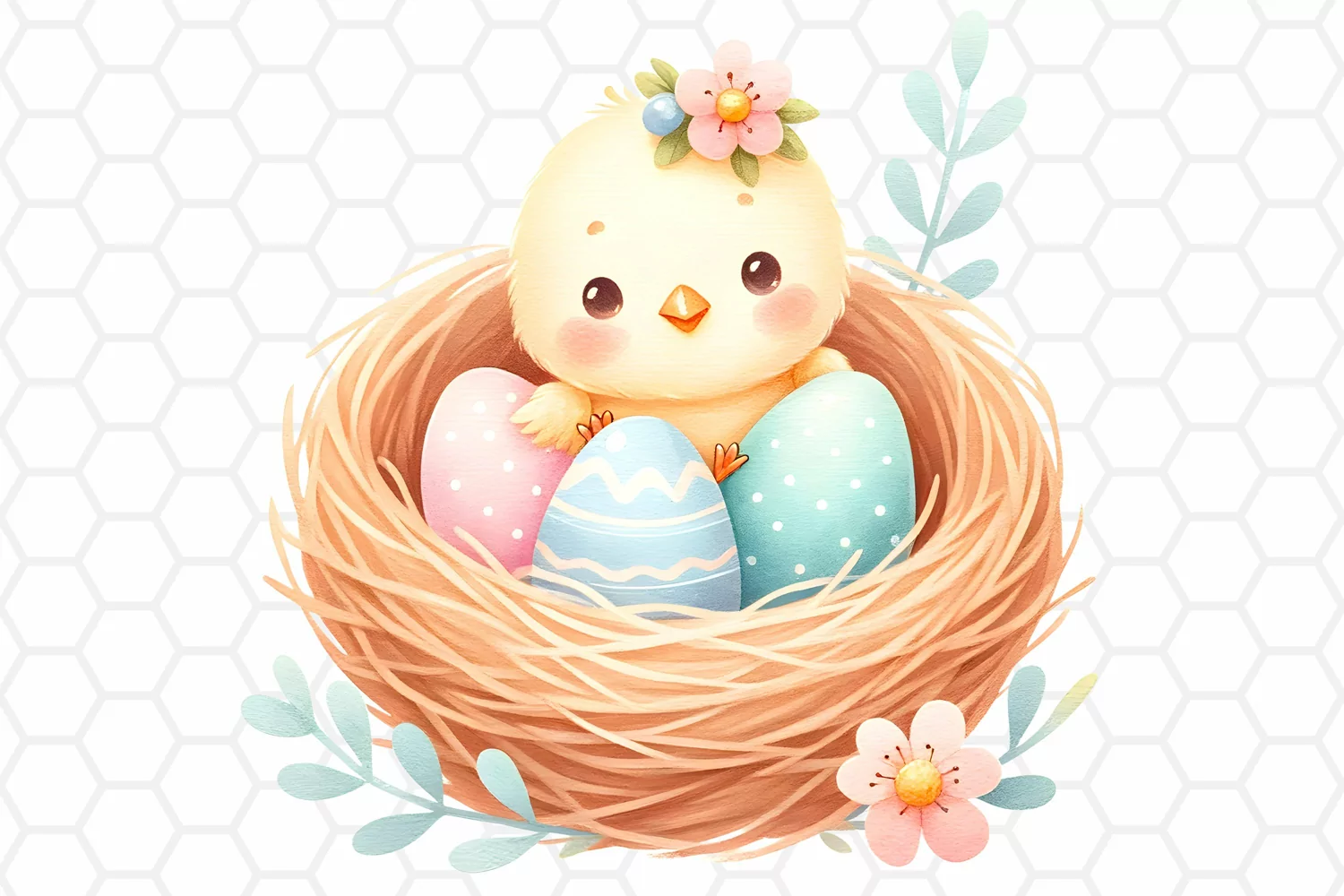 Cute Watercolor Easter Chick Nest Clipart Sublimation PNG