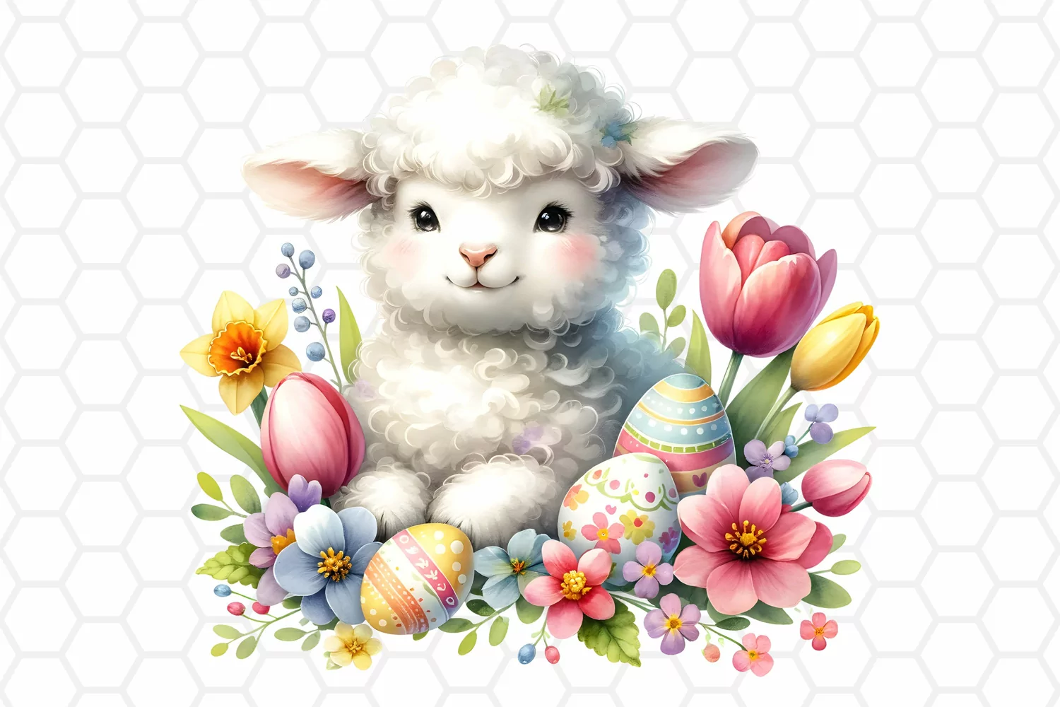 Cute Watercolor Easter Lamb Clipart Sublimation PNG