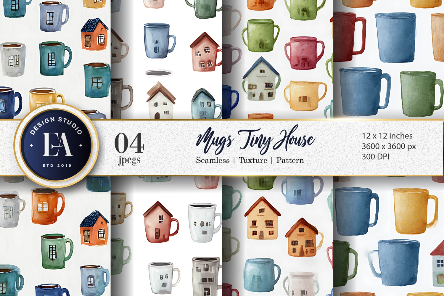 Mugs Shaped Like Tiny Houses Seamless Digital Paper product image 1