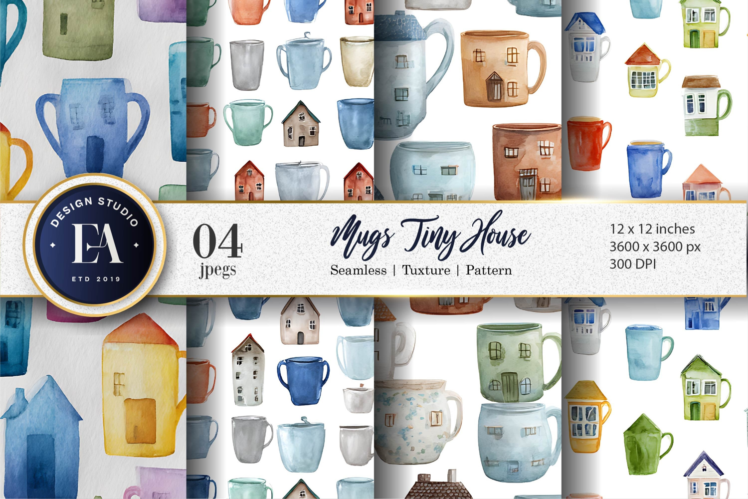 Mugs Shaped Like Tiny Houses Seamless Digital Paper product image 1