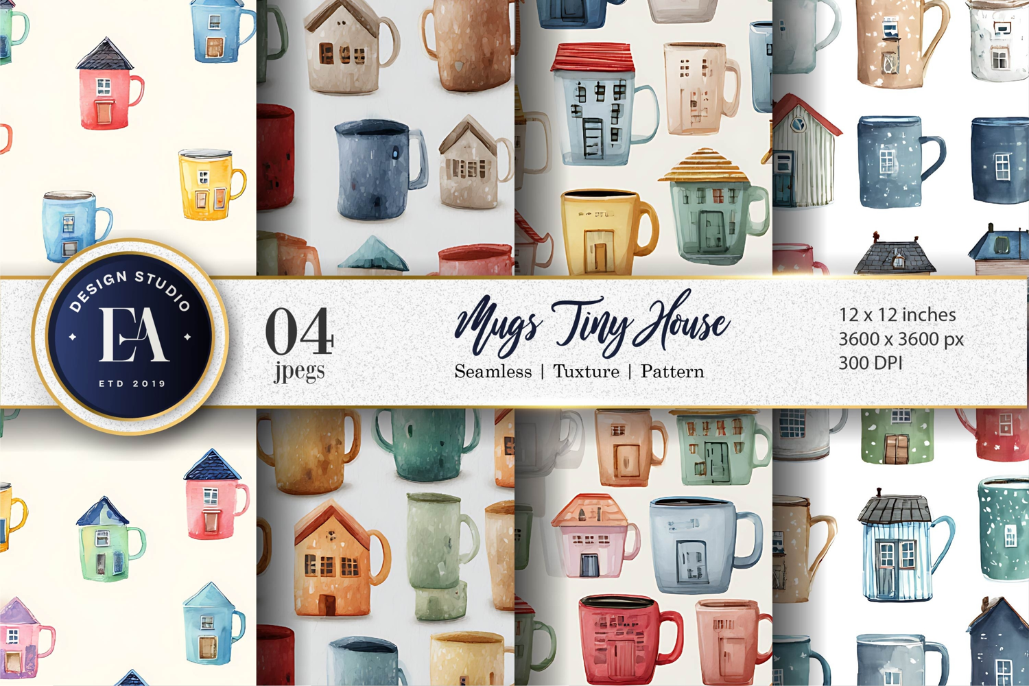 Tiny Home Mugs Seamless Decorative Craft Digital Paper product image 1