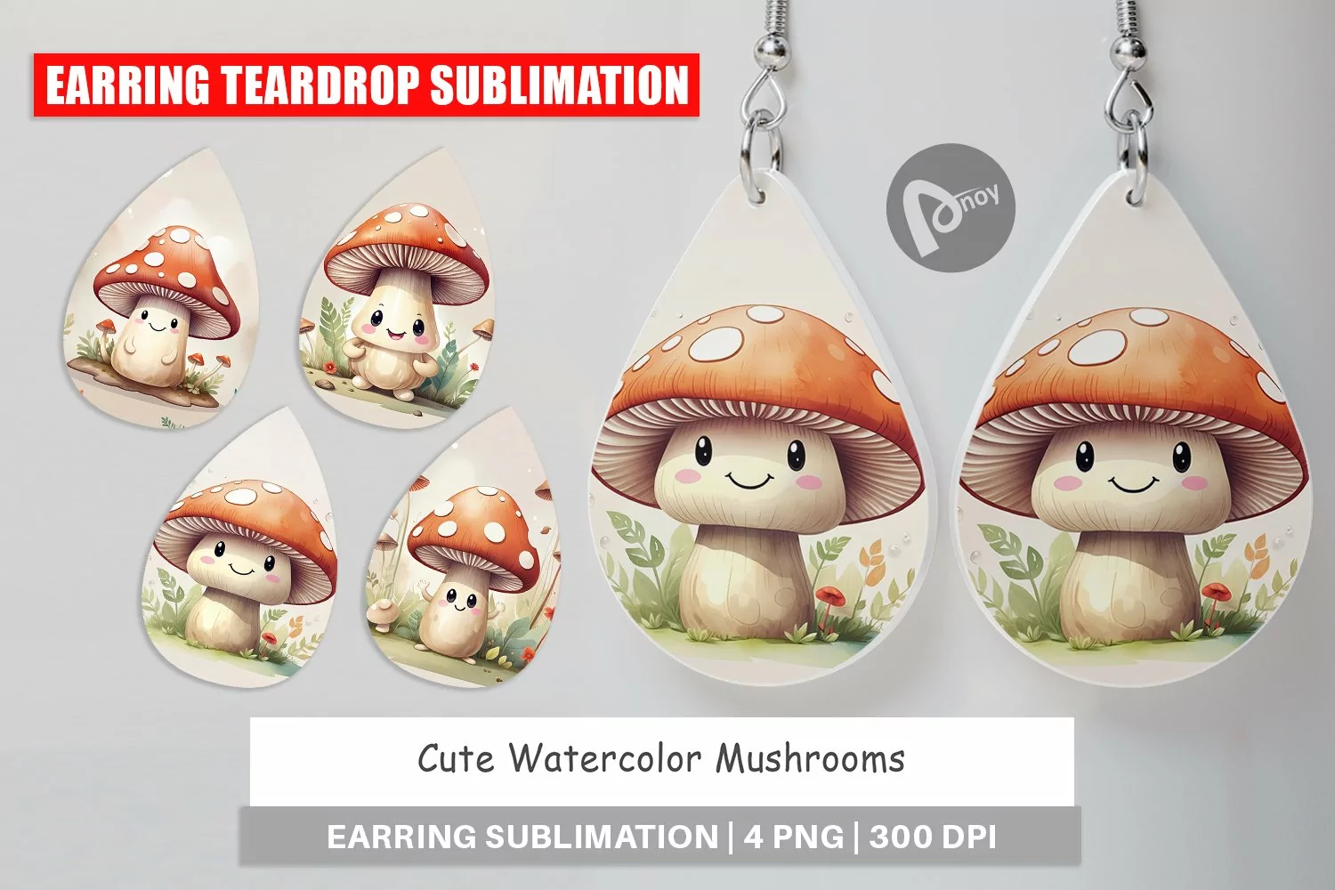 Earring Teardrop Watercolor Mushrooms product image 1