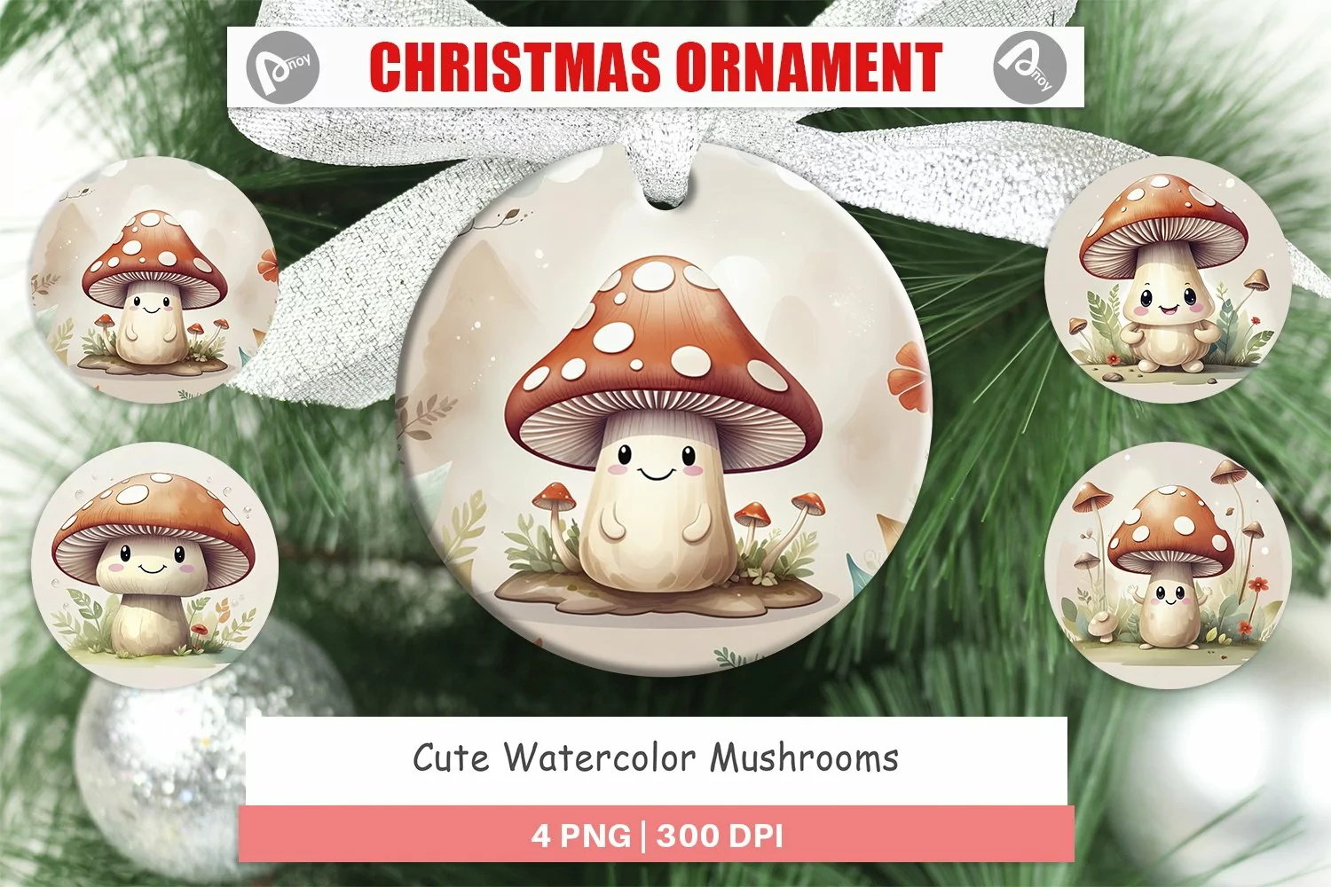 Christmas Ornaments Watercolor Mushrooms product image 1