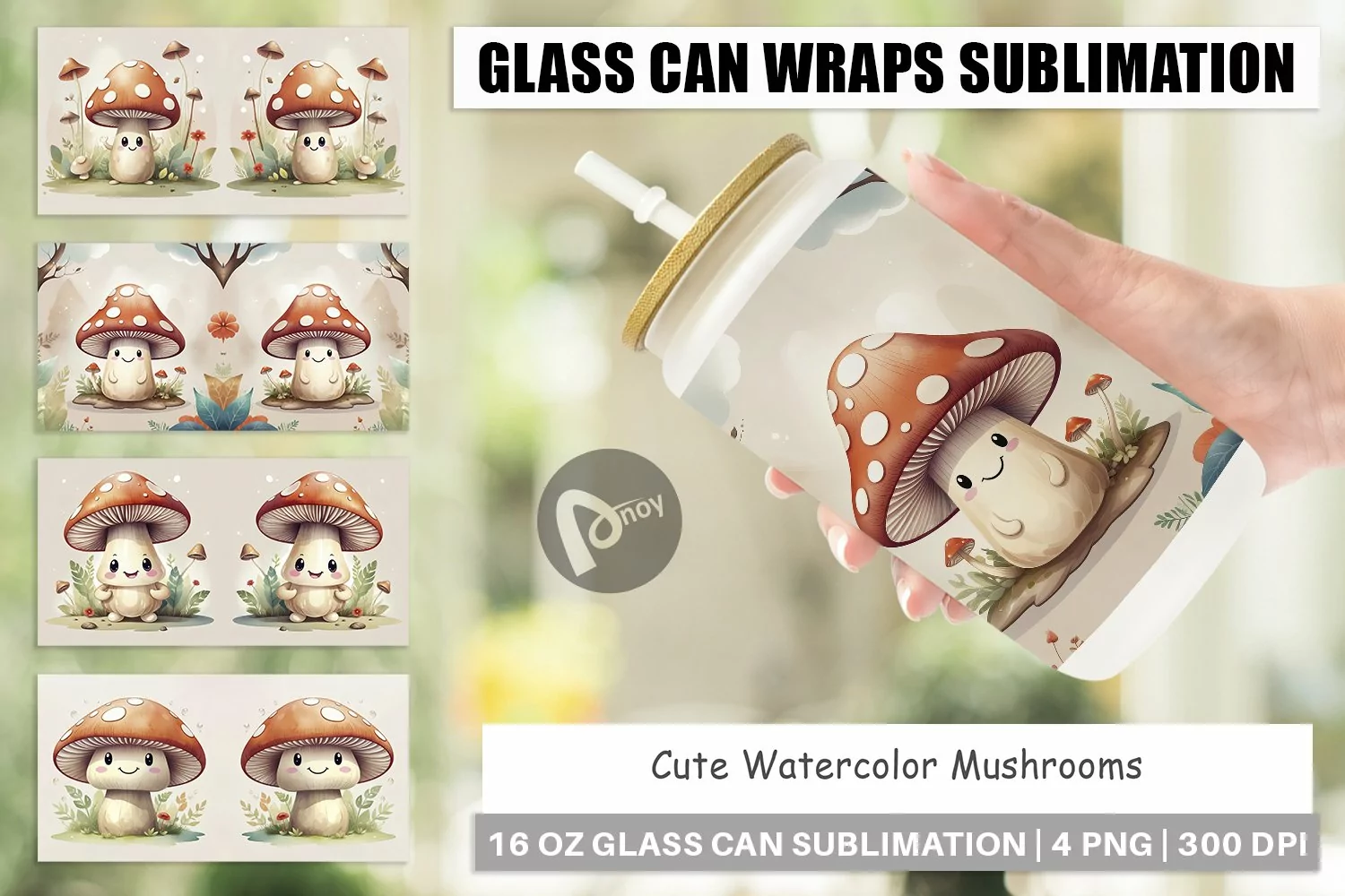 Glass Can Wraps Watercolor Mushrooms product image 1