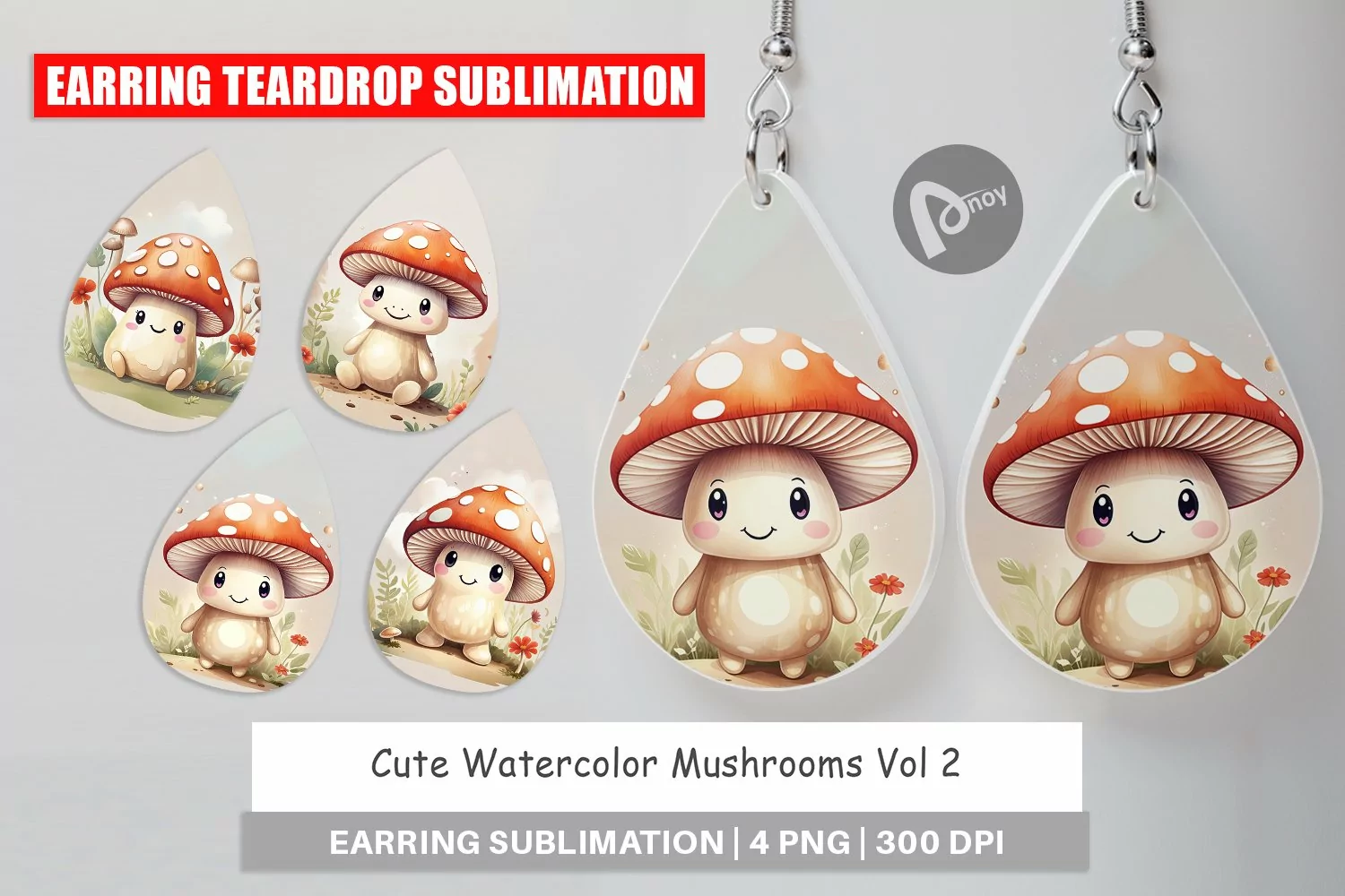 Earring Teardrop Watercolor Mushrooms product image 1