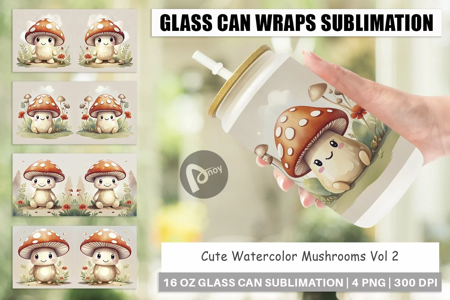 Glass Can Wraps Watercolor Mushrooms product image 1
