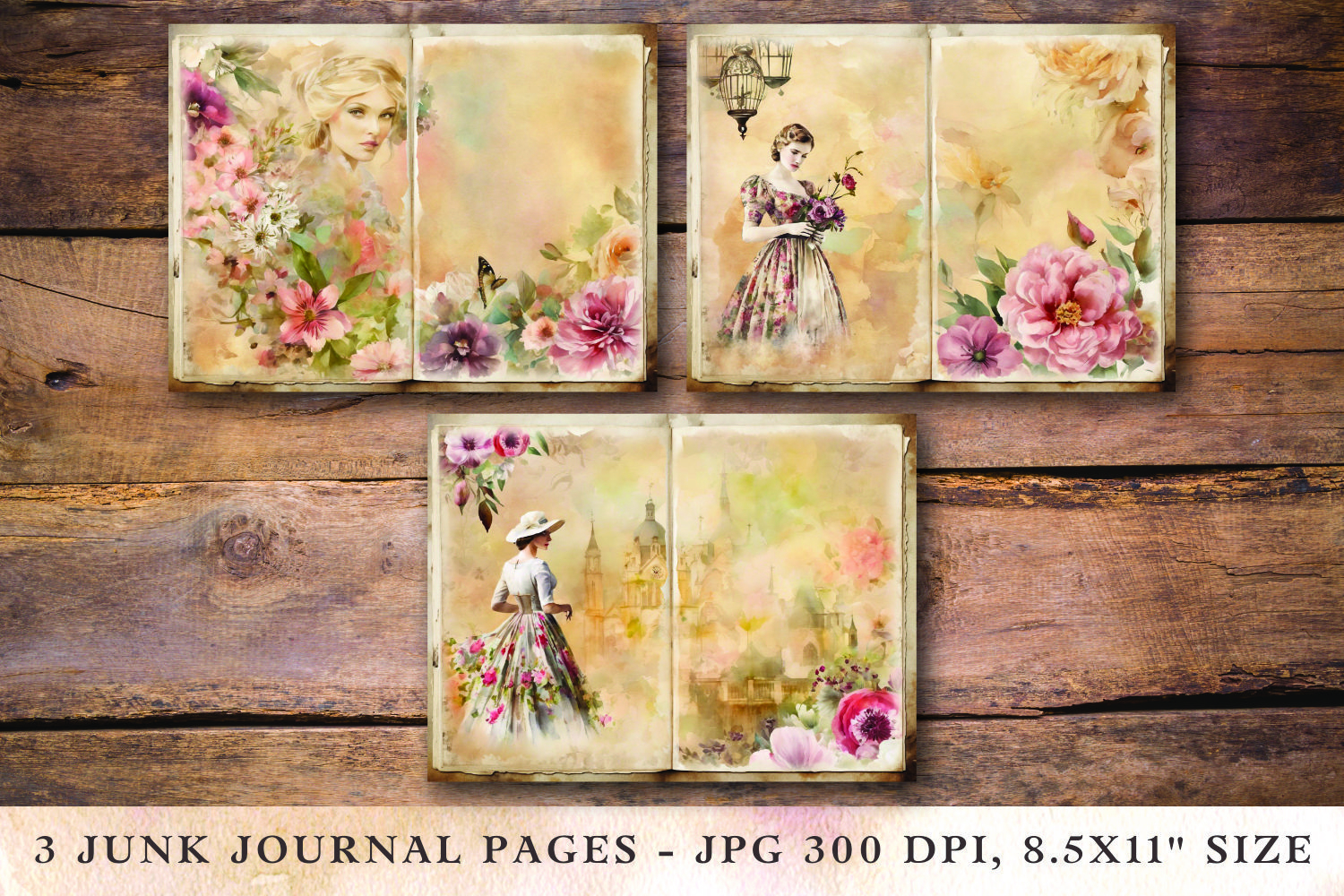 Junk Journal Pages - floral victorian girl product image 1
