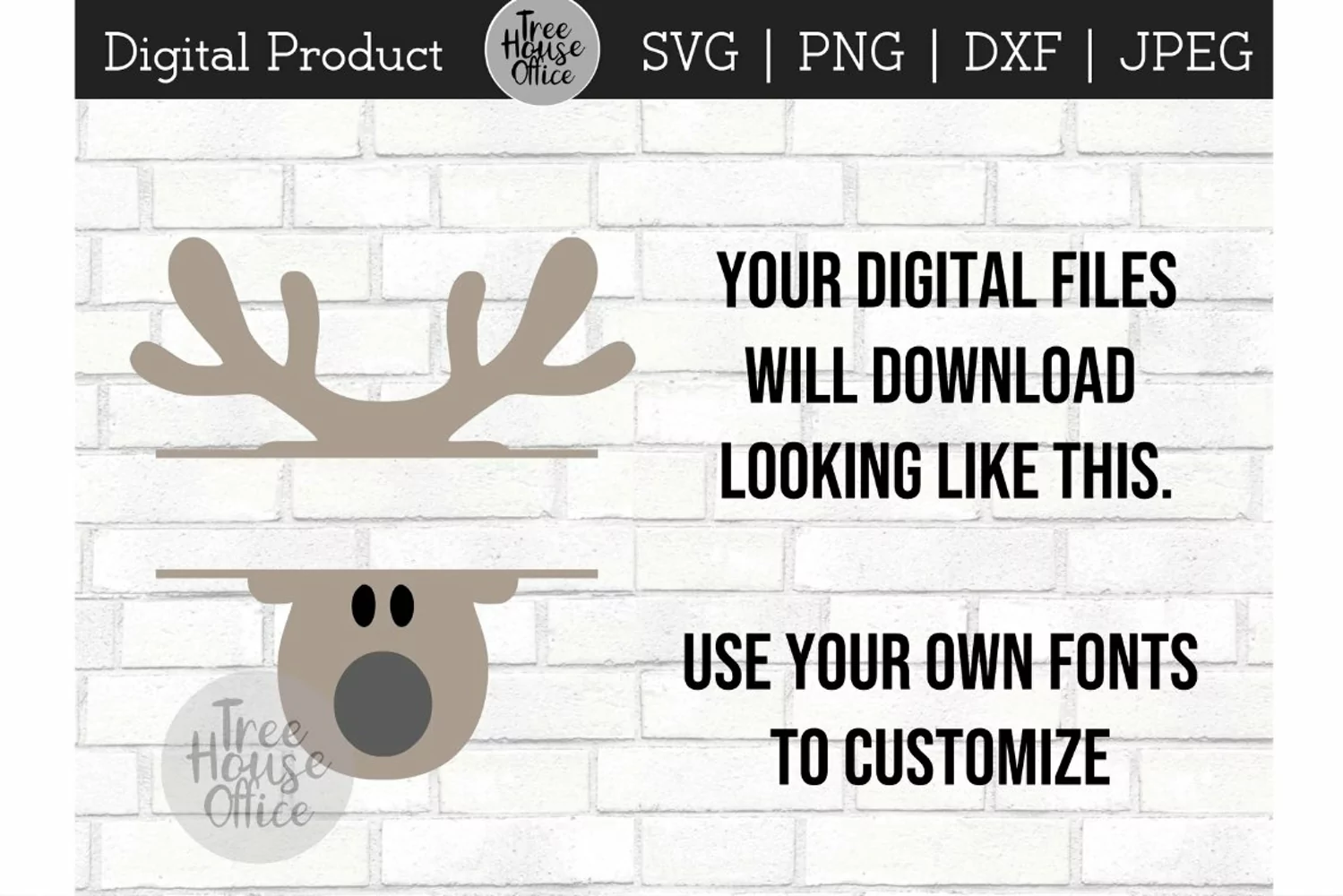 Reindeer Monogram, Split Rudolf Monogram, Rudolph SVG PNG product image 1