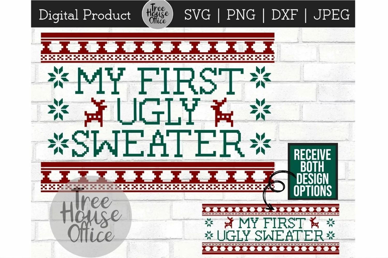 Ugly Christmas Sweater, Nordic Winter Pattern SVG PNG JPEG product image 1