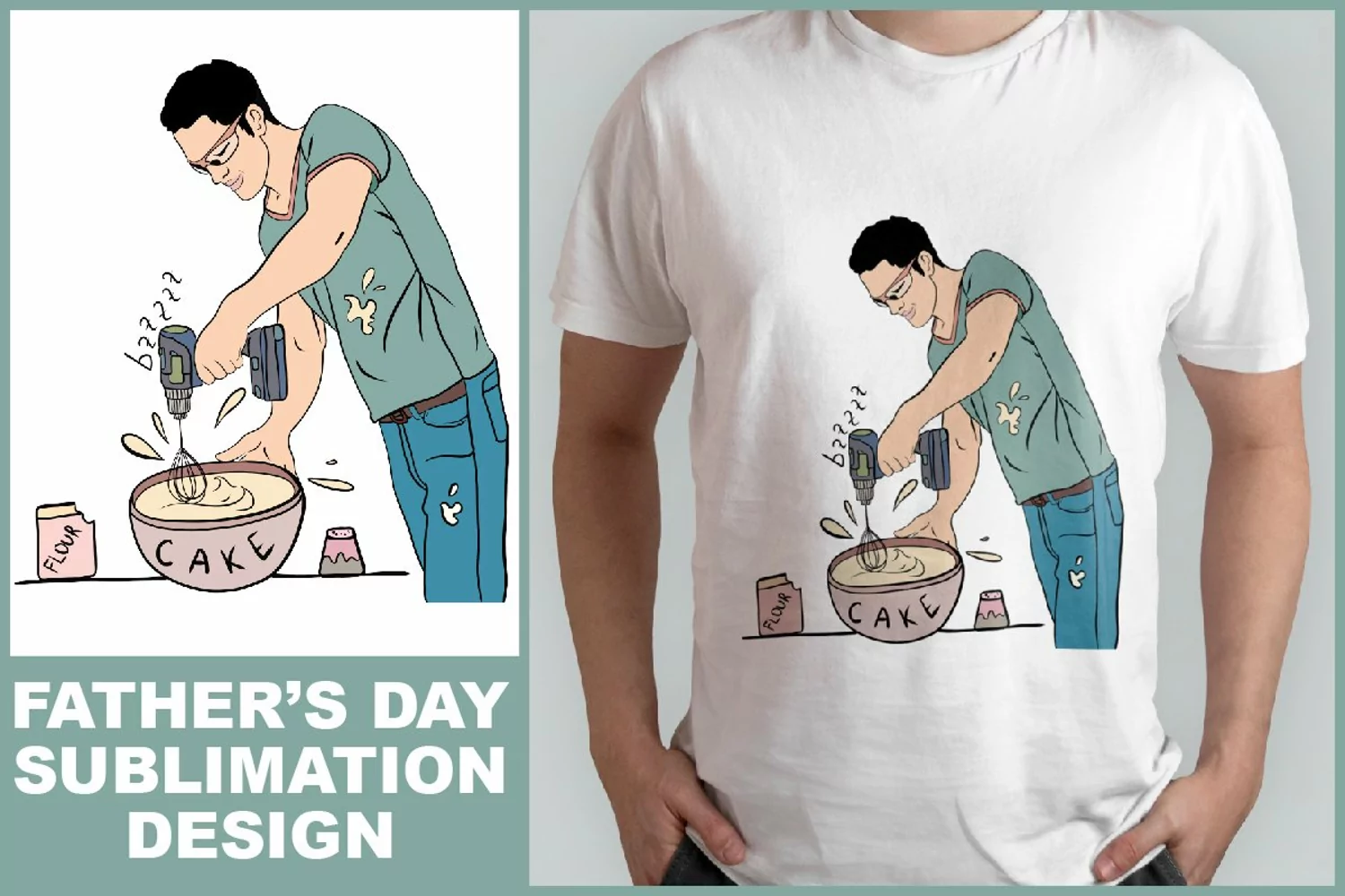 Father's Day Sublimation Design, Dad Making Cake product image 1