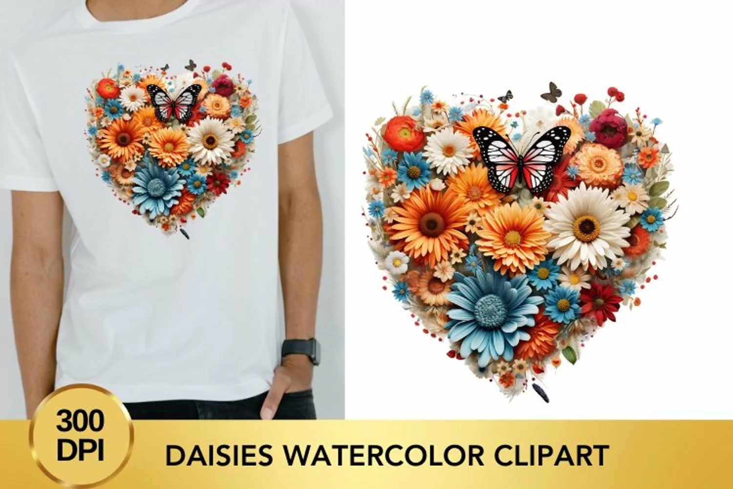 Valentine's Day daisies Watercolor Clipart product image 1
