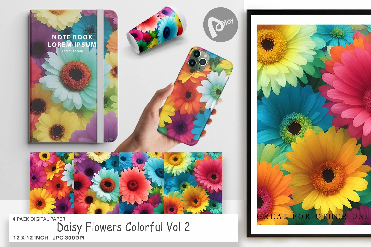 Digital Paper Daisy Flowers Colorful product image 1