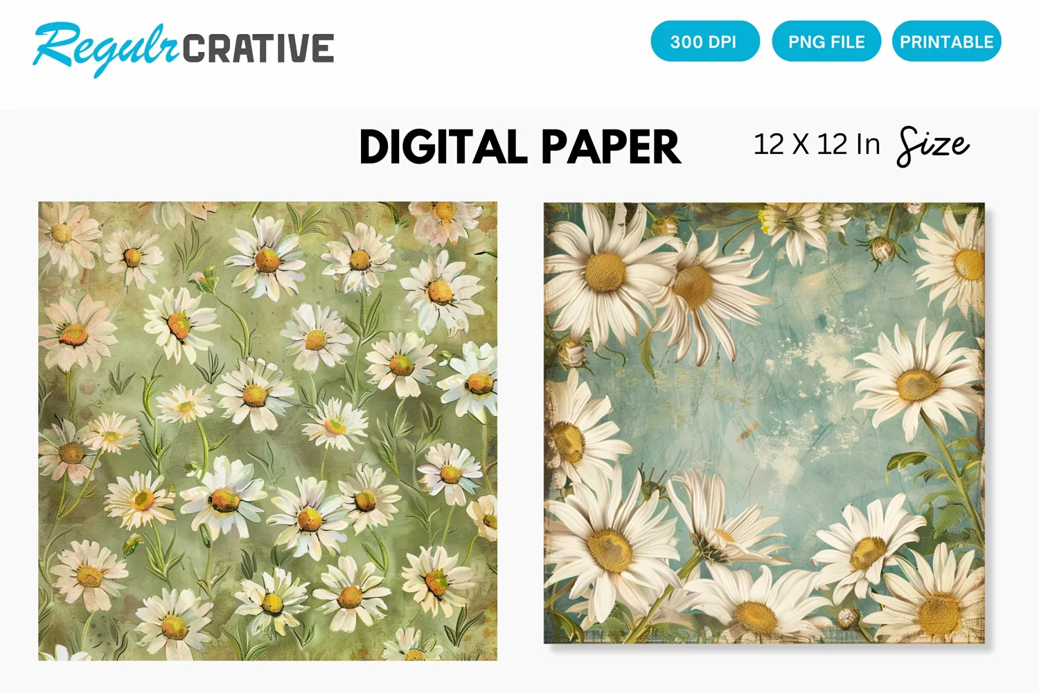 Vintage Daisy Flower Digital Paper, Daisy Vintage Background product image 1