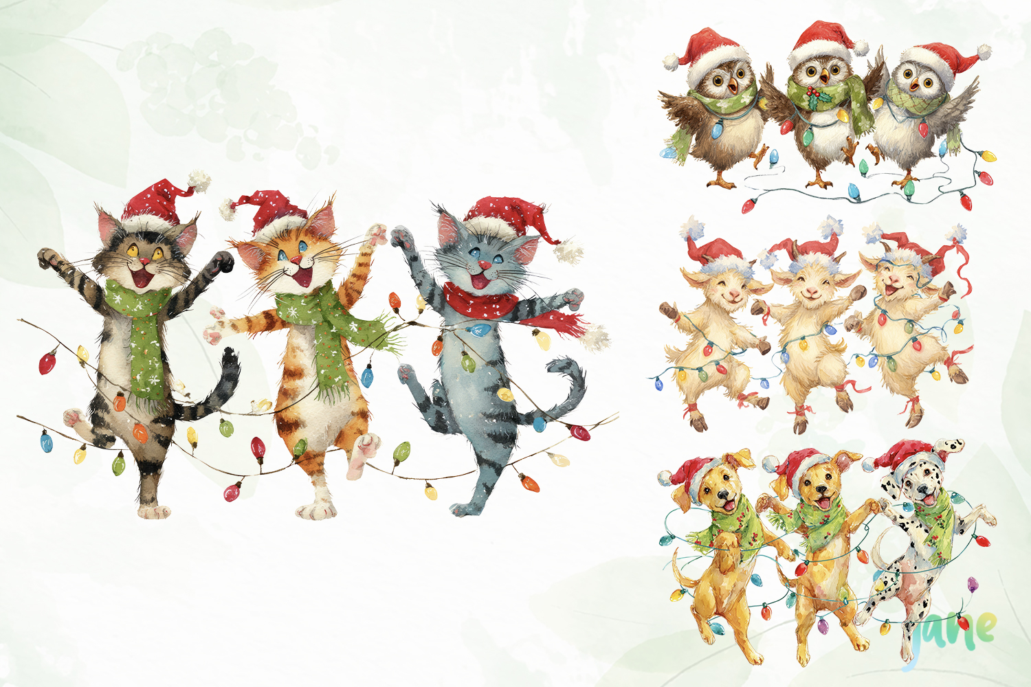 Dancing Animals Christmas Watercolor product image 1