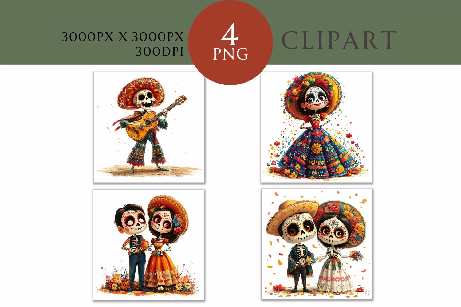 Day of the Dead Clipart Watercolor PNG