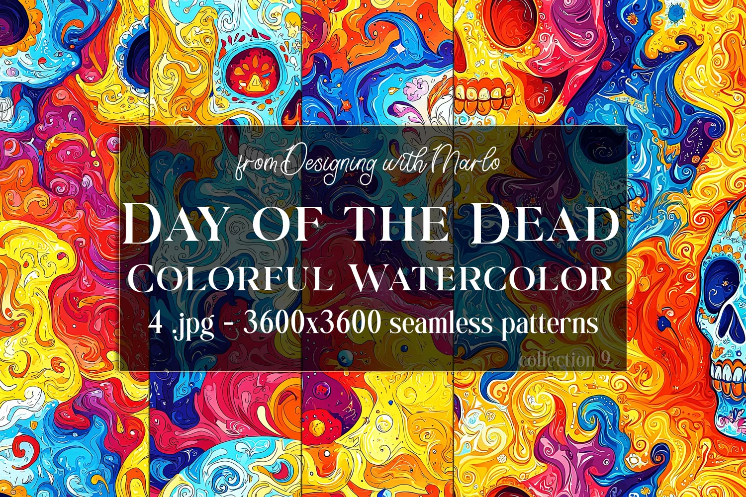 Day of the Dead Patterns, Colorful Watercolor Skull Pattern product image 1