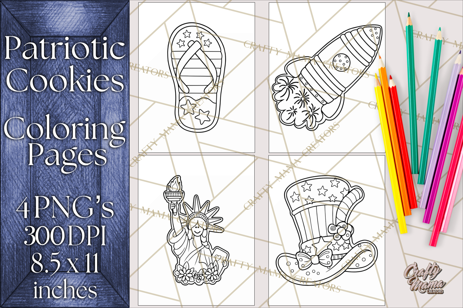 Patriotic Cookie Coloring Pages USA Dessert Theme product image 1