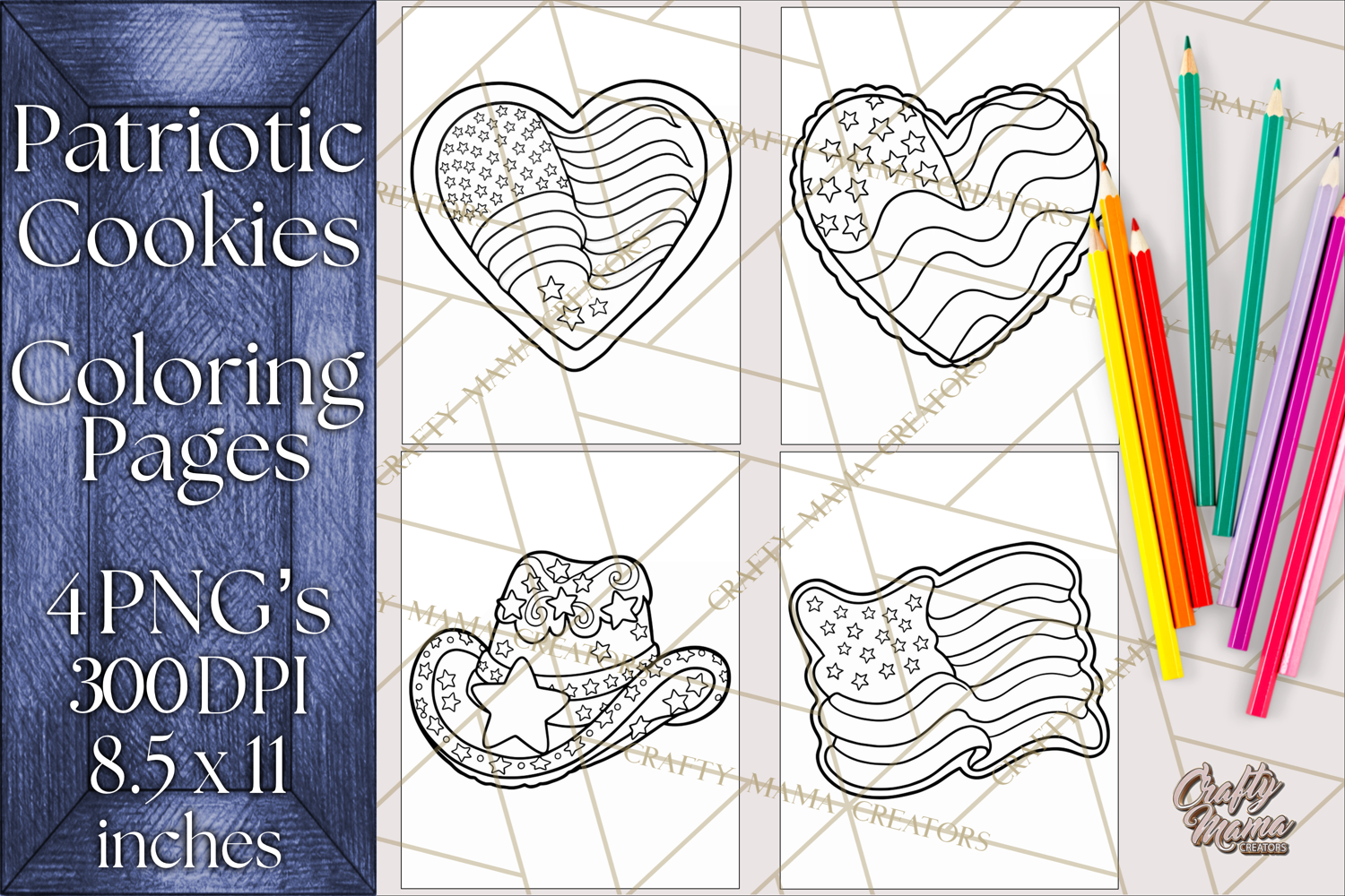 Patriotic Cookie Coloring Pages USA Dessert Theme product image 1