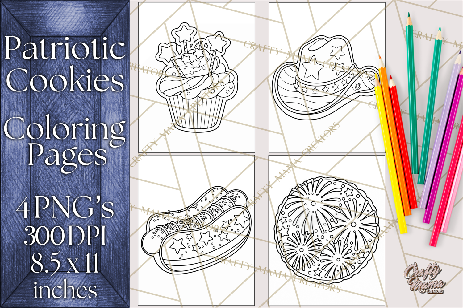 Patriotic Cookie Coloring Pages USA Dessert Theme product image 1