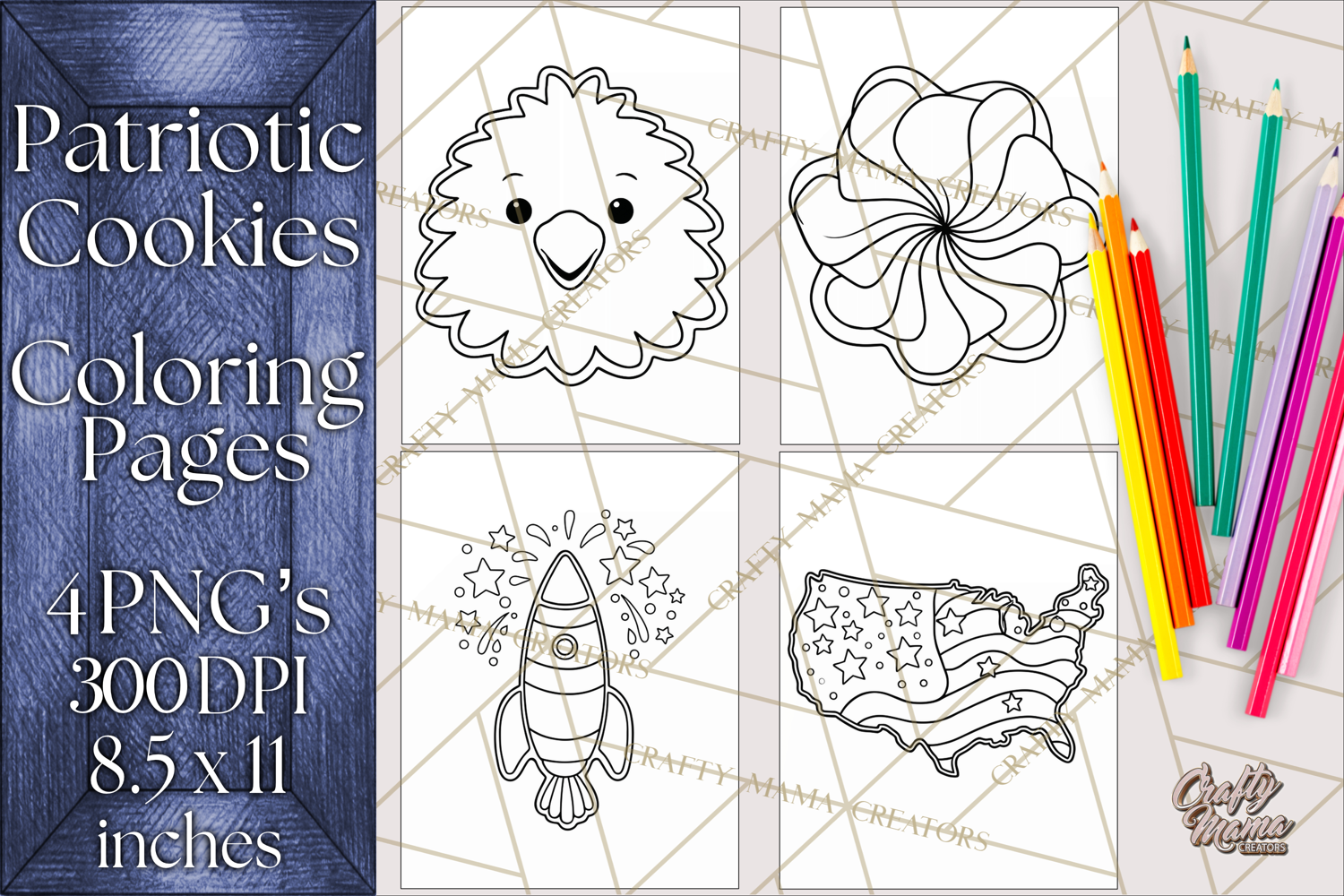 Patriotic Cookie Coloring Pages USA Dessert Theme product image 1