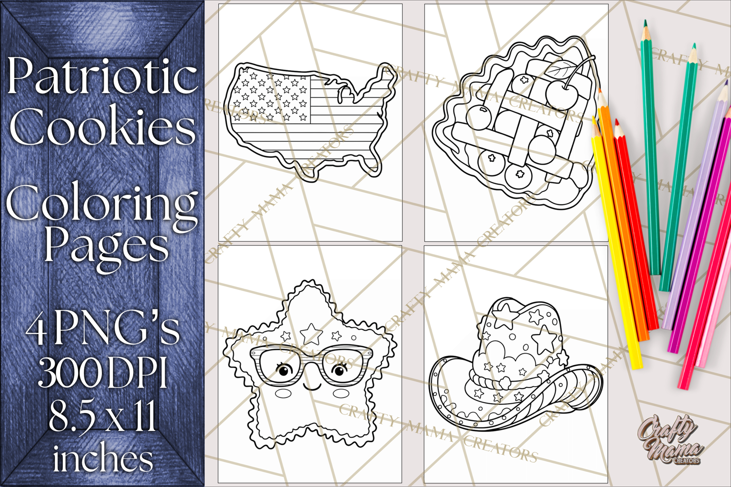 Patriotic Cookie Coloring Pages USA Dessert Theme product image 1