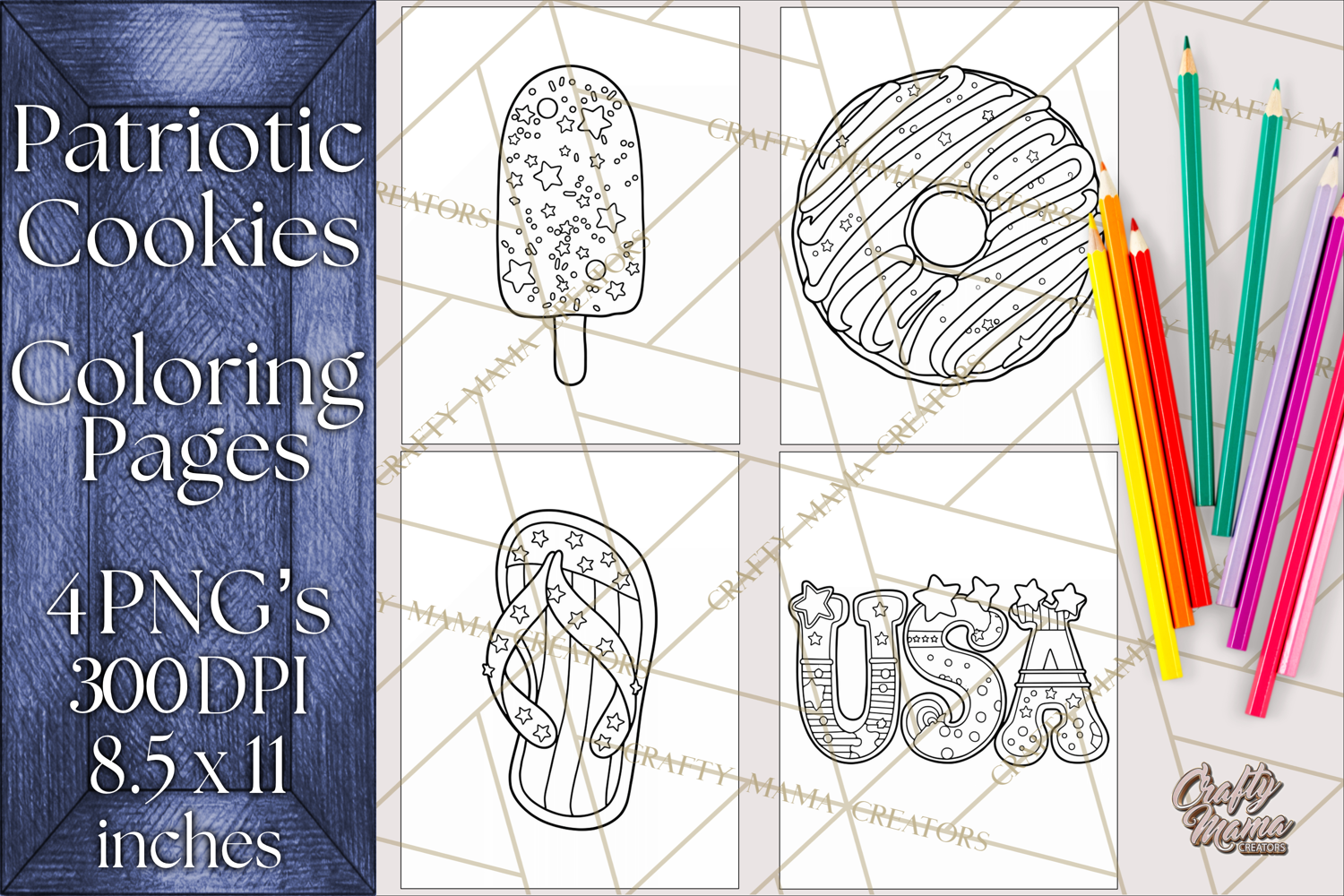 Patriotic Cookie Coloring Pages USA Dessert Theme product image 1