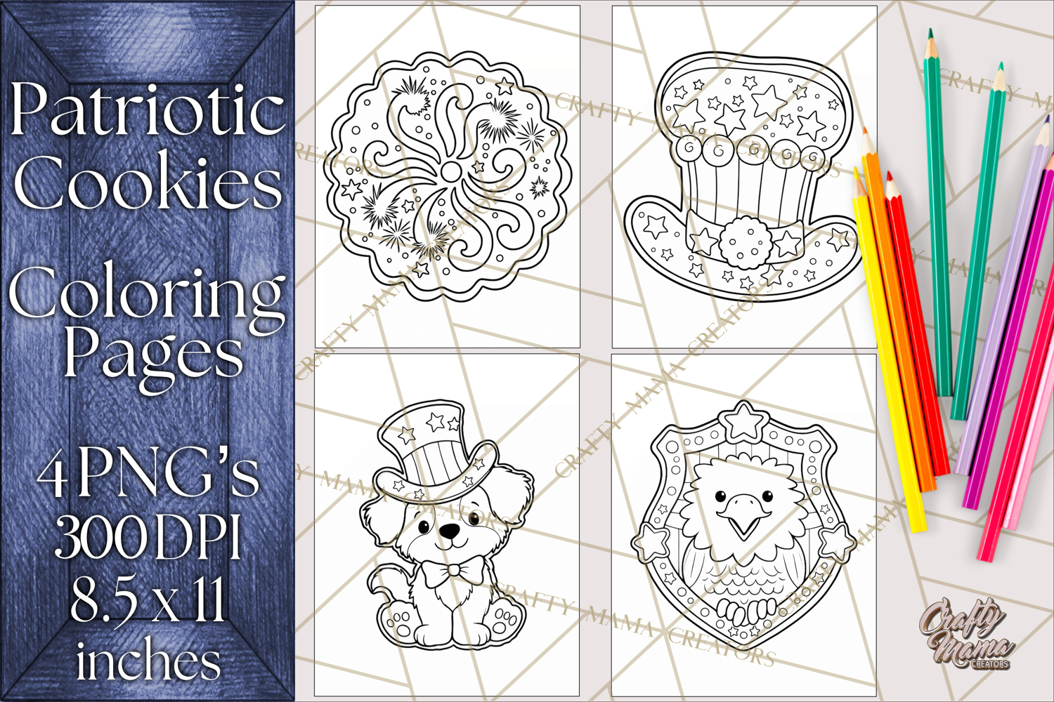 Patriotic Cookie Coloring Pages USA Dessert Theme product image 1