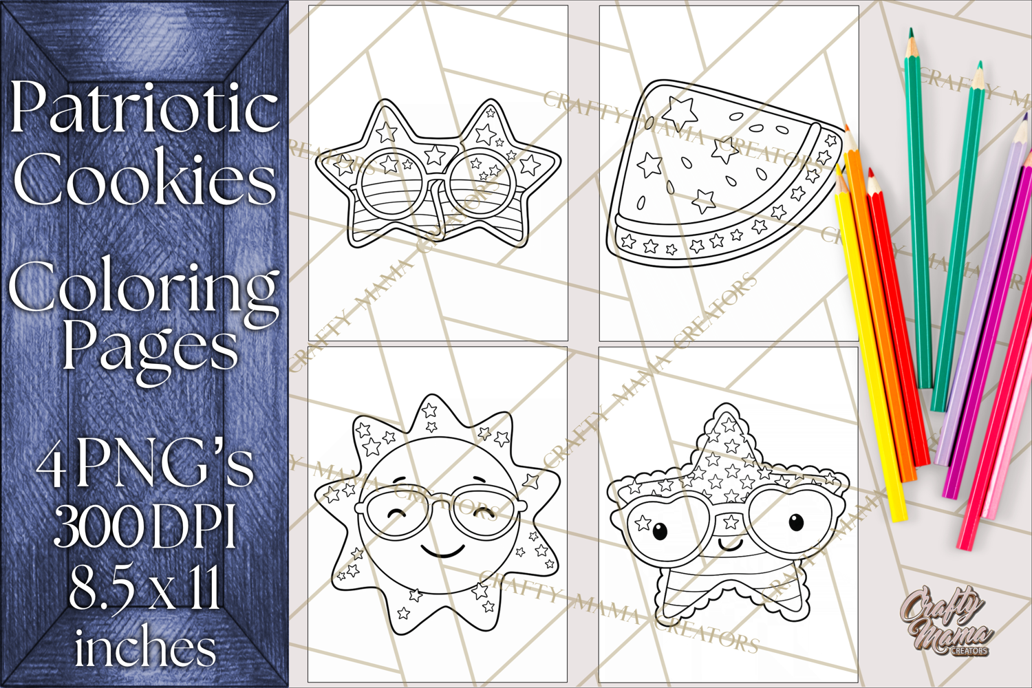 Patriotic Cookie Coloring Pages USA Dessert Theme product image 1