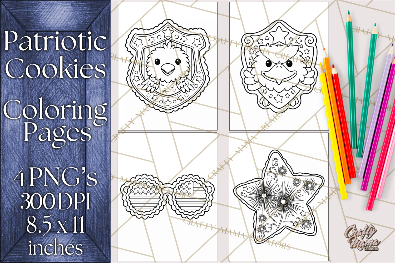 Patriotic Cookie Coloring Pages USA Dessert Theme product image 1