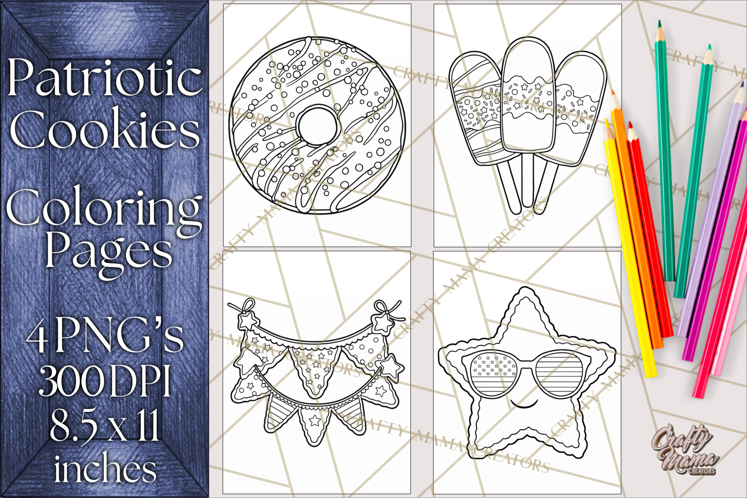 Patriotic Cookie Coloring Pages USA Dessert Theme product image 1