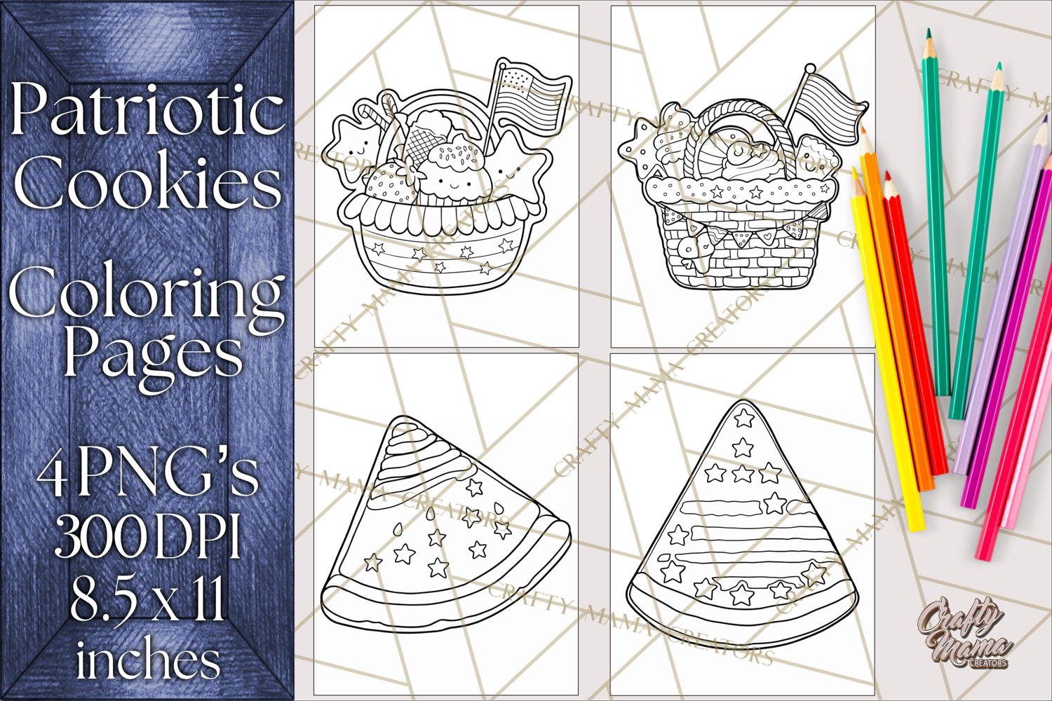 Patriotic Cookie Coloring Pages USA Dessert Theme product image 1