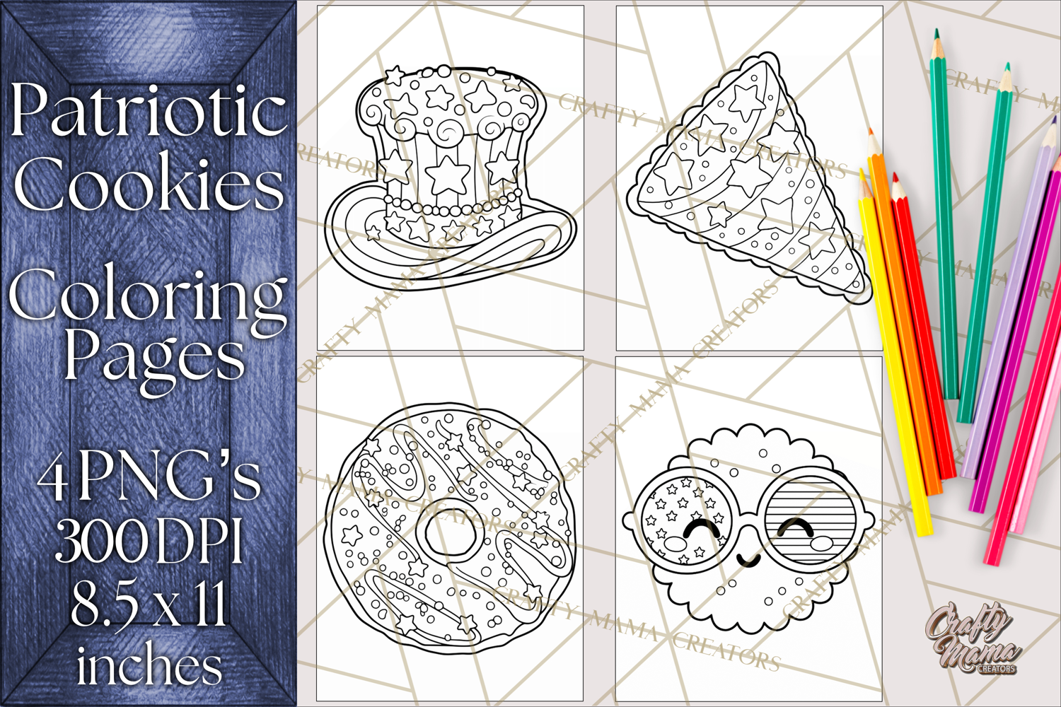 Patriotic Cookie Coloring Pages USA Dessert Theme product image 1