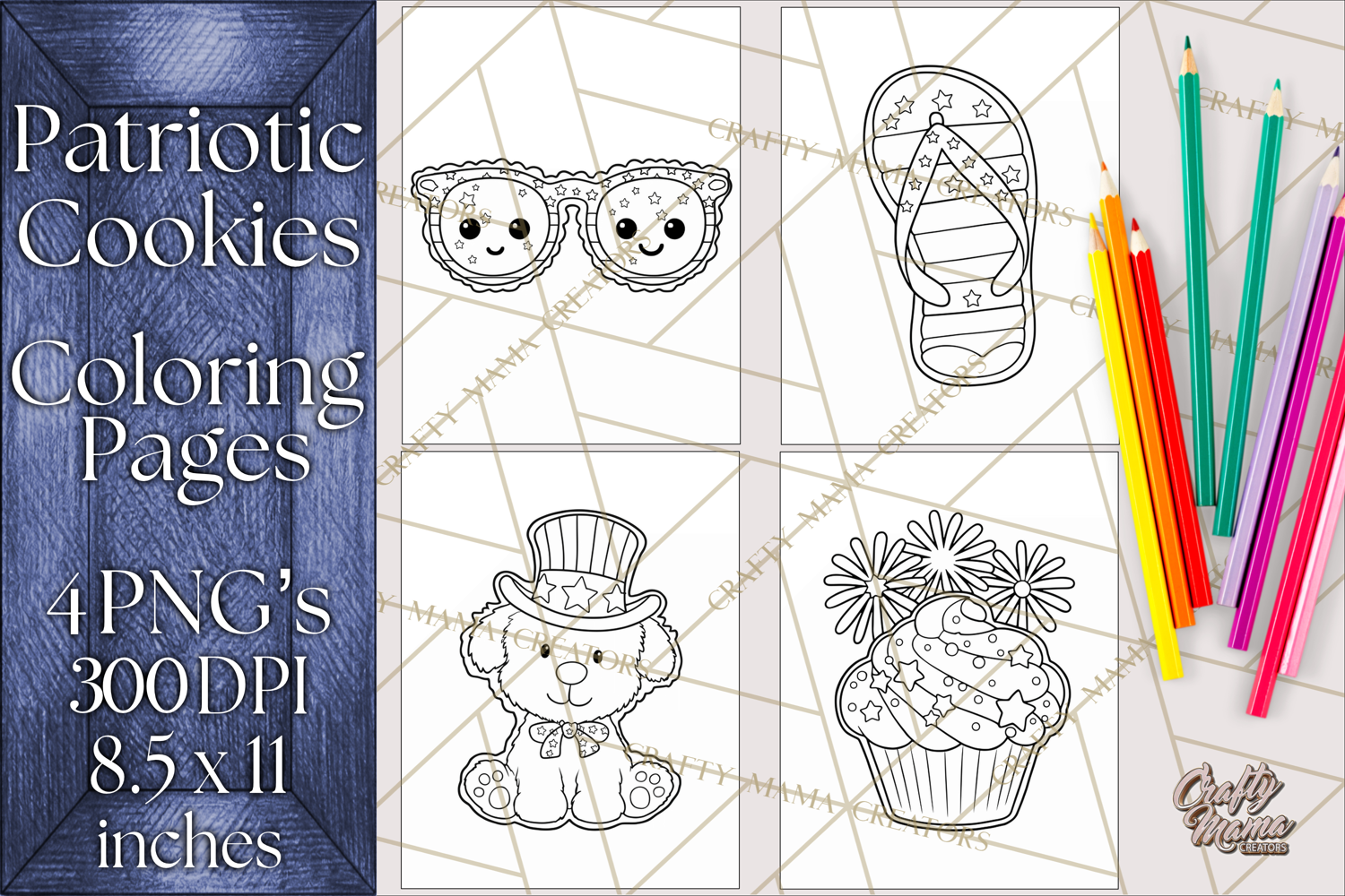 Patriotic Cookie Coloring Pages USA Dessert Theme product image 1