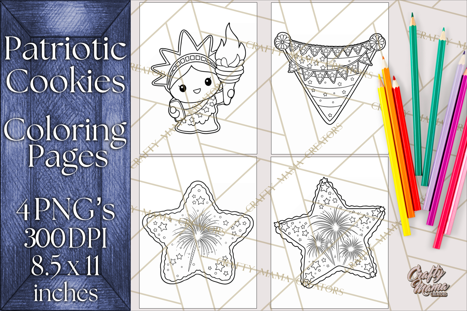 Patriotic Cookie Coloring Pages USA Dessert Theme product image 1