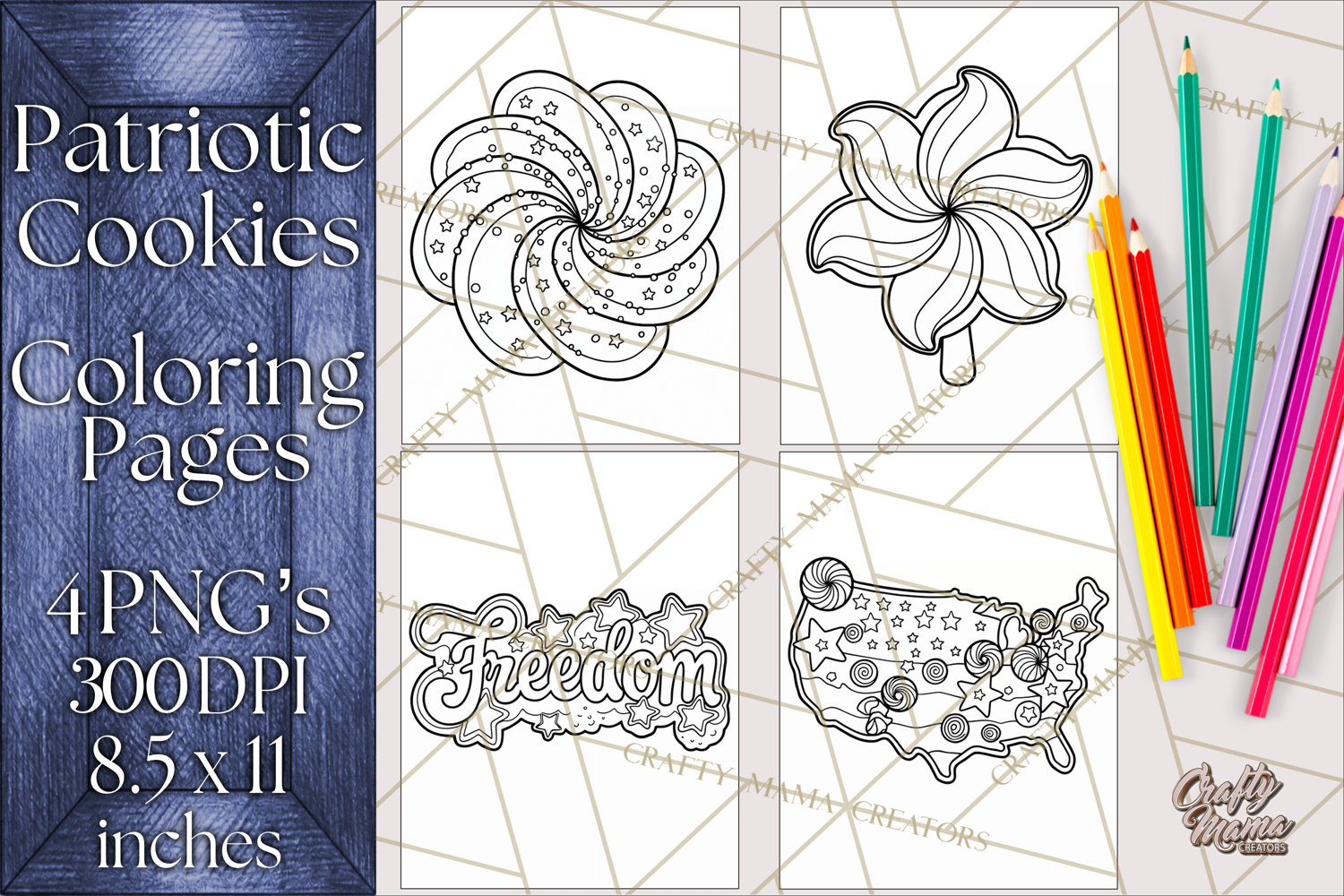 Patriotic Cookie Coloring Pages USA Dessert Theme product image 1