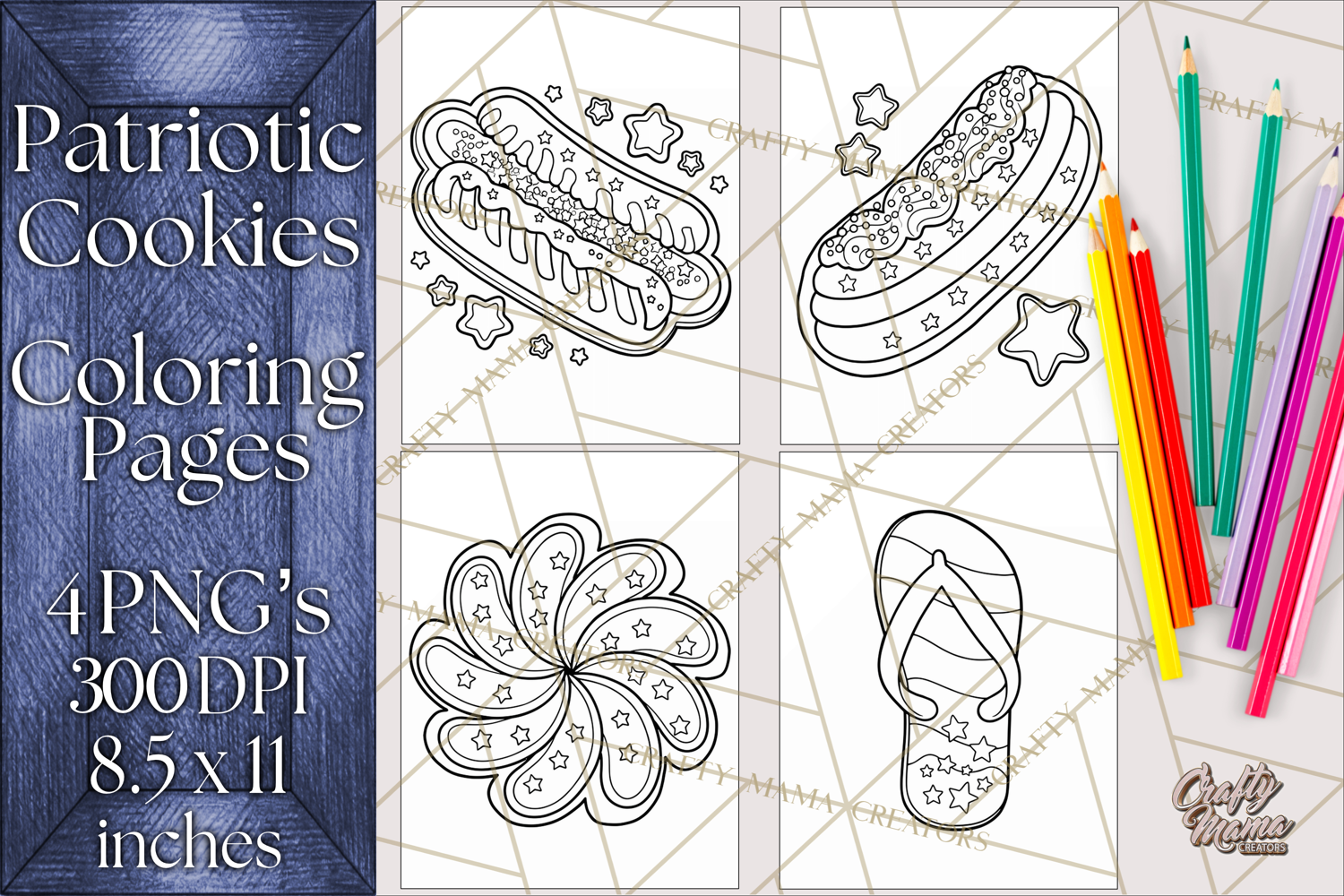 Patriotic Cookie Coloring Pages USA Dessert Theme product image 1