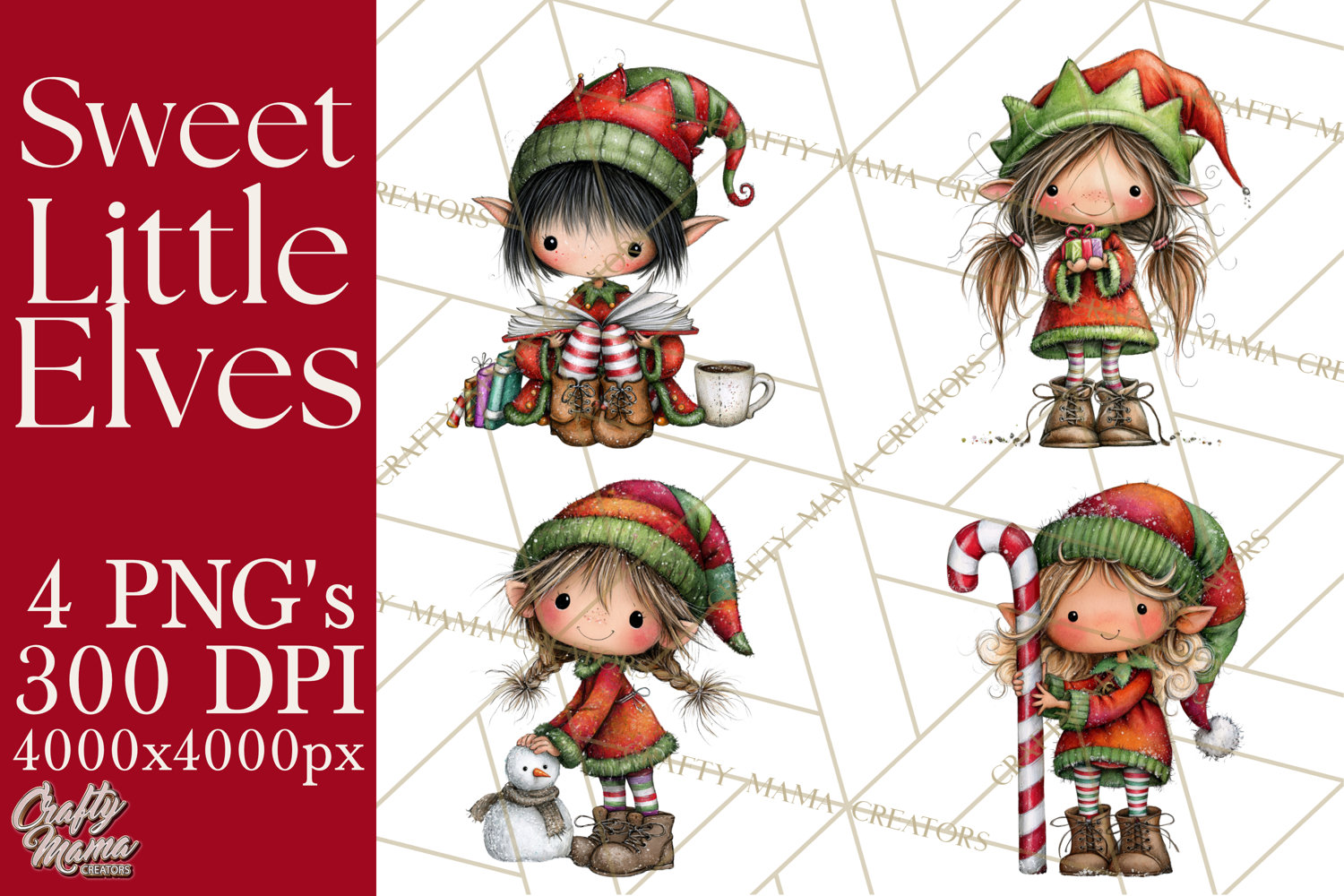 Sweet Little Christmas Elves PNG, Cute Holiday Elf Clip Art product image 1