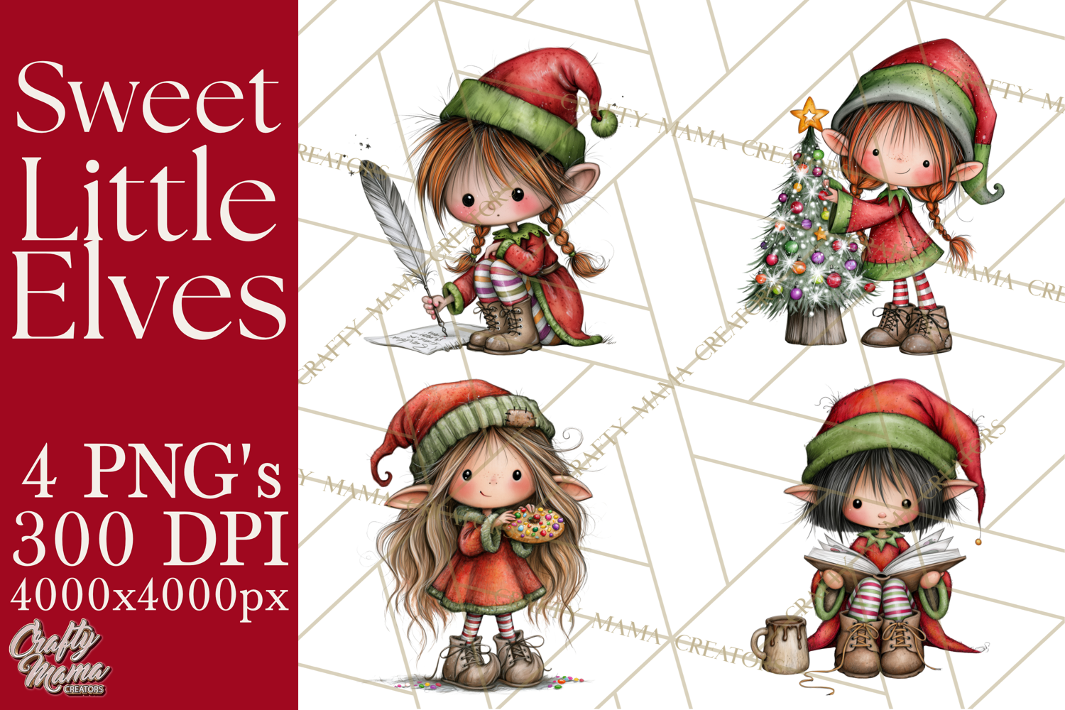 Sweet Little Christmas Elves PNG, Cute Holiday Elf Clip Art product image 1